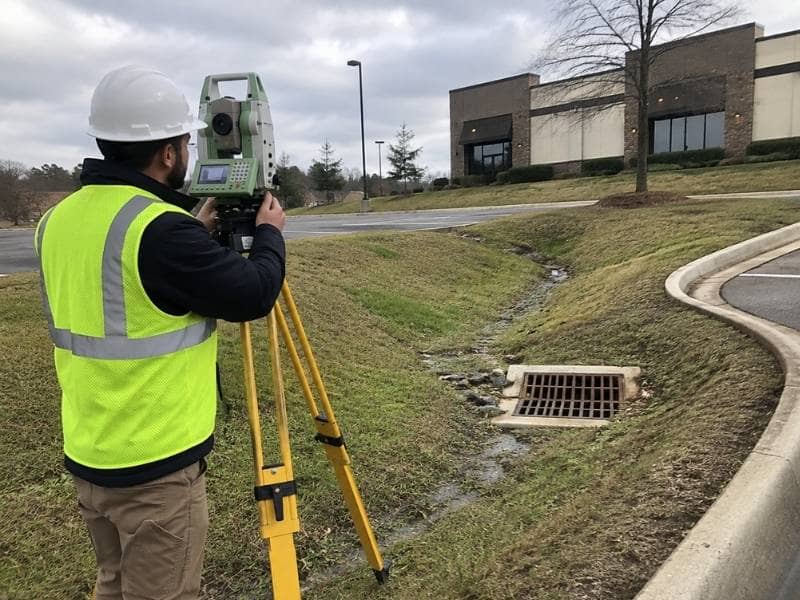 Topographic Survey for stormwater drainage planning on a sloped property in Greenville South Carolina